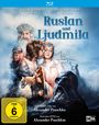 "Ruslan und Ljudmila", Waleri Kozinets als Ruslan, Natalja Petrowa als Ljudmila. Illustration mit Rittern, Burg und König.