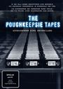 "The Poughkeepsie Tapes" und "Aufzeichnungen eines Serienkillers". Hintergrund: VHS-Kassetten auf Regalen. Schwarzer, bedrückender Ton.