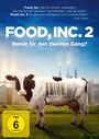 "Food, Inc. 2. Bereit für den zweiten Gang?" Eine Kuh mit einem Barcode auf der Seite steht auf einer Wiese.