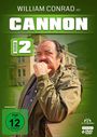 Oben steht "William Conrad ist Cannon". Darunter "Staffel 2". Ein Mann in Jacke steht vor einem Gebäude. FSK 12.