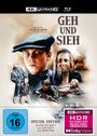 „GEH UND SIEH“, ein Film von Elem Klimow. Gemälde: Junge mit Mütze, Frau weint, Kriegsszene, brennendes Gebäude. FSK 16.