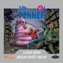 Text: "JAN TENNER DER NEUE SUPERHELD", "LUNA-3000 ANTWORTET NICHT". Illustration: Ein Mann und ein rosa Wurm in einer Pflanzumgebung.