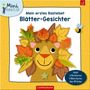 „Mein erstes Bastelset: Blätter-Gesichter“ steht oben. Illustration zeigt ein Löwengesicht mit bunten Blättern als Mähne.