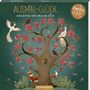 "AUSMAL-GLÜCK, GOLDFOLIEN-MALBLOCK", "Creative TIME". Ein Baum mit Vögeln und einem Fuchs, verziert mit Blumen.