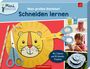 "Mein großes Bastelset Schneiden lernen. Mit 2 Scheren und 30 Schneide-Projekten." Zwei Scheren, Bastelarbeiten.