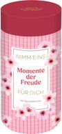 "NIMM EINS Momente der Freude FÜR DICH. 100 Spruchkärtchen." Rosa Dose mit Blumenmuster.