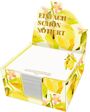 Text vorne: "Einfach schön notiert". Darunter bunte, geometrische Blumenmuster auf einer Box mit Notizzetteln.