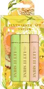 „TEXTMARKER – SET 3 STÜCK“, „LET IT SHINE“, „COPPENRATH“. Drei Textmarker, buntes florales Design.