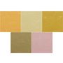 Farben: Hellorange, Beige, Senfgelb oben; Olivgrün und Rosé unten; mit feinen, weißen Fasern durchzogen.