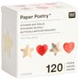 "Paper Poetry* Sticker auf Rolle, Hot Foil Gold, 120 Stück." Abgebildet sind goldene Sterne und rote Herzen.
