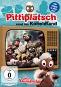 „Pittiplatsch reist ins Koboldland. Alle Folgen in einer Box!“ Eine Figur vor einem alten Fernseher mit weiteren Figuren.