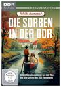 Titel: "Die Sorben in der DDR". DDR-TV-Archiv, Dokumentation. Illustration: Paar im Boot auf einem Fluss.