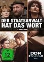 Text: "DER STAATSANWALT HAT DAS WORT", "1985–1986", "FSK ab 12 freigegeben", "DDR TV-Archiv Krimi".  
Menschen in verschiedenen Szenen.