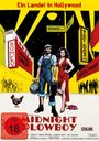 Oben steht "Ein Landei in Hollywood". Unten "Midnight Plowboy". Illustration mit Mann in Latzhose und Frau im roten Kleid.