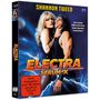 "Electra Serum-X", "Nicht freigegeben unter 18 Jahren", Frau umarmt Mann, elektrisches Design, intensiver Ausdruck.