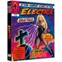 "Electra" in großer Schrift, daneben eine Frau in einem schwarzen Outfit vor blitzenden Lichtern und einem Kreuz.