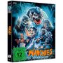 "MUNCHIES Double Feature" in orange. Mehrere monsterartige Kreaturen, Auto vorne. FSK 12-Logo unten links.