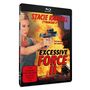 Filmcover: "STACIE RANDALL", "EXCESSIVE FORCE II", "Nicht freigegeben unter 18 Jahren", Frau mit Waffe vor Explosionen.