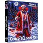 Text: „Camp blood 15“, „Welcome to Camp Christmas BLOOD“. Illustration: Ein böser Clown im blutigen Weihnachtskostüm.