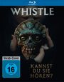 Text: "WHISTLE", "VORAB-COVER", "Kannst du sie hören?", "FSK ab 16 freigegeben."  
Ein Gesicht mit einer alten Maske.