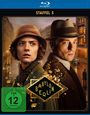 Text: Staffel 5, FSK ab 12 freigegeben, Babylon Berlin. Zwei Personen in retro Kleidung, nächtliche Straßenszene im Hintergrund.