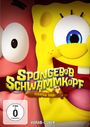„Geballte Schwammintelligenz“ und „SpongeBob Schwammkopf: Piraten Ahoi!“ über großen, fröhlichen Gesichtern.
