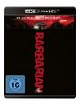 "4K ULTRA HD", "BLU-RAY", "BARBARIAN"; düstere Szenerie mit beleuchtetem Haus; FSK 16 Siegel unten links.