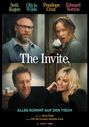 Seth Rogen, Olivia Wilde, Penélope Cruz, Edward Norton. "The Invite." Darunter: "ALLES KOMMT AUF DEN TISCH". Vier Personen in Gesprächsszenen.