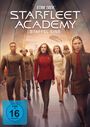„Star Trek: Starfleet Academy Staffel Eins“ steht groß im Bild. Eine diverse Gruppe in futuristischer Kleidung läuft.