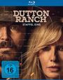 Text: „Dutton Ranch“, „Staffel Eins“, „FSK ab 16 freigegeben“. Zwei Personen, eine mit Hut, die andere mit langen blonden Haaren.