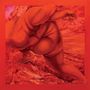 Illustration: Eine dynamische, kräftige, nackte Figur in Rot- und Orangetönen, die durch eine felsige, lebhafte Landschaft schreitet.