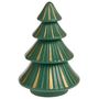 Grüner Weihnachtsbaum aus Wachs mit goldenen Verzierungen, stilisiert und symmetrisch aufgebaut.