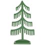 Grüne Tannenbaum-Illustration mit stilisierten, abgerundeten Zweigen auf einem Sockel.