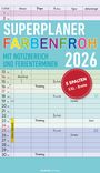 : Superplaner Farbenfroh 2026 - 5 Spalten - Familienkalender 26x45 cm - Offset-Papier - mit Ferienterminen - Wandkalender - Wandplaner, KAL