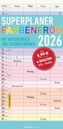 : Superplaner Farbenfroh 2026 mit 4 Spalten - Familien-Timer 22x45 cm - Offset-Papier - mit Ferienterminen - Wand-Planer - Familienkalender - Alpha Edition, KAL