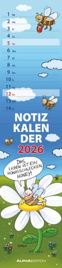 : Notizkalender Humor 2026 - Streifenplaner 15x64 cm - Wandkalender - Küchenkalender - mit lustigen Cartoons und Sprüchen - Langplaner, KAL