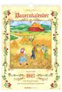 „Bauernkalender 2027“; Illustration mit Bauern bei der Ernte, umgeben von Dekor mit roten Beeren.