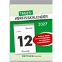 "TAGES-ABREISSKALENDER 2027", "Januar 12", "Dienstag". Grün-weiße Kalendergestaltung mit rotem Hinweis auf Rätsel.