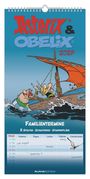 "Familientermine 5 Spalten · Schulferien · Stundenpläne." Illustration mit Asterix, Obelix und Idefix auf einem Boot.