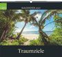 "Kalender 2027" und "Traumziele" sind Texte. Eine Strandlandschaft mit Palmen; Logo oben links.