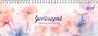 "Zweitausend siebenundzwanzig" in blauer Schrift auf aquarellierten Blumen in rosa und violett. Spiralbindung oben.