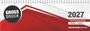 "Großdruck", "2027", "Tischquerkalender", "1 Woche | 2 Seiten", "Zettler Kalender". Rotes, geometrisches Design.