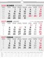 Kalender für Dezember 2026 bis Februar 2027. Wochentage oben, Tage in großen Ziffern, Sonntage in Rot. Feiertage vermerkt.