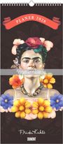 "PLANER 2026", "Vorjahresabbildung". Illustration einer Frau mit Blumen im Haar und auf der Kleidung, unten steht "Frida Kahlo".