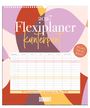 „2027 Flexiplaner kunterbunt“ steht auf einem bunt gemusterten Hintergrund. Unten: Kalender mit Spaltennamen.
