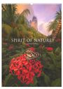 „SPIRIT OF NATURE 2024 BY STEFAN HEFELE“. Tropische Pflanzen, Schmetterling auf roten Blüten, Berg im Hintergrund.