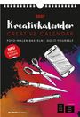 2027 Kreativkalender, NEU STICKERBOGEN, Foto, Malen, Basteln; Skizzen von Smartphone, Schere, Pinsel; bunte Illustration.