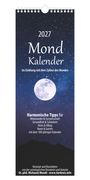 2027 Mond Kalender. Tipps für Gemeinschaft, Gesundheit, Alltag, Natur. Vollmond über Sternenhimmel in Illustration.
