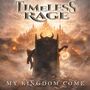 "TIMELESS RAGE" und "MY KINGDOM COME". Szene mit Thron, rotem Himmel, monumentaler Stadt im Hintergrund und Flammen.