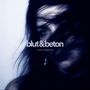 Text: "blut&beton, RIKA BENDER". Dunkles, atmosphärisches Porträt einer Person, Haare verdecken das Gesicht teilweise.